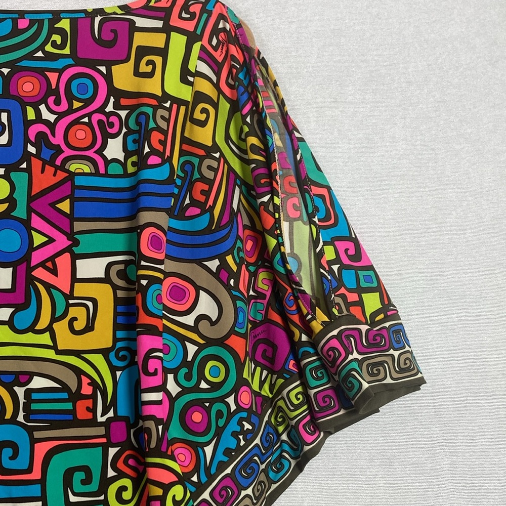 Trina Turk Maya Geometric Print Split Kimono Sleeve Tunic Dress M psychedelic - Picture 9 of 16